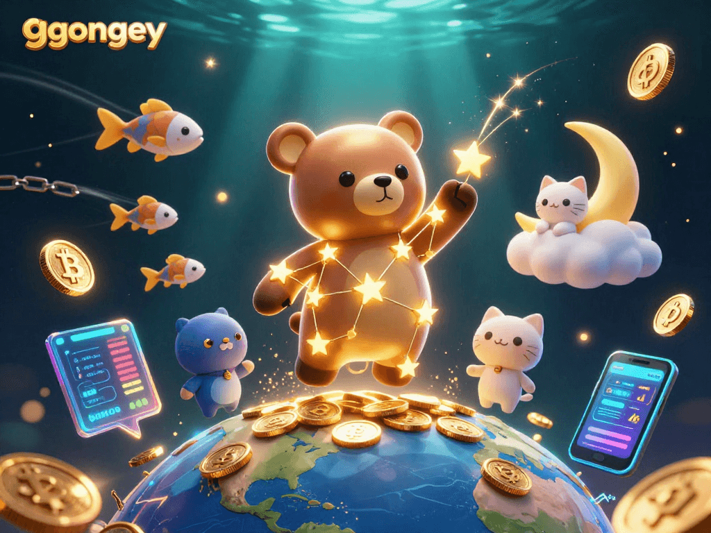 Experience ggongey with cosmic characters and vibrant crypto elements illustrating an engaging casino scene.