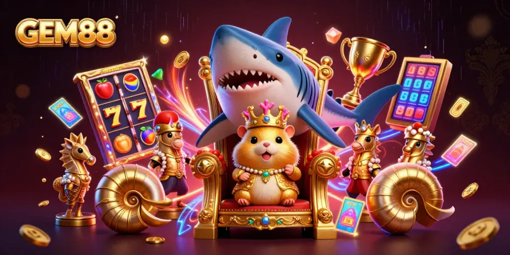 Spin the reels at GEM88, where the golden hamster king rules over a vibrant casino kingdom filled with jackpots.