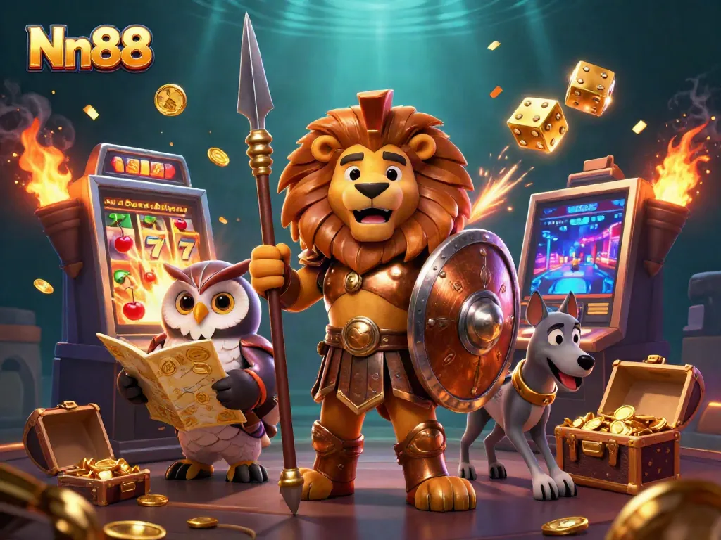 Nn88 offers exciting casino experience with vibrant jackpot and characters in action.