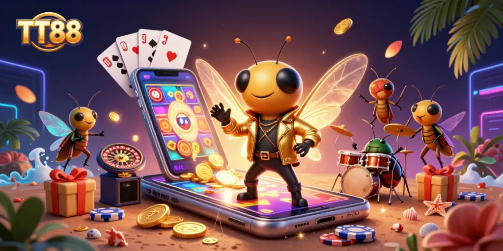 Experience thrilling TT88 gaming with a vibrant rock star scene featuring dynamic slot action.