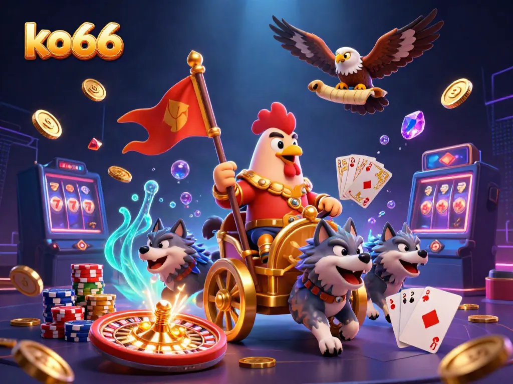 Experience winning excitement with ko66 in a vibrant 3D casino scene bursting with action.