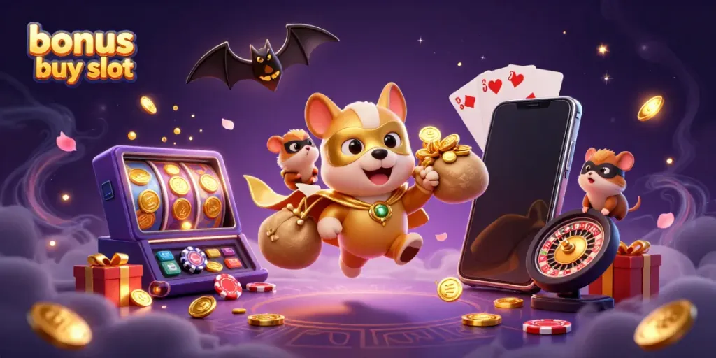 Experience the thrill of a bonus buy slot with a superhero dog and hamster flying through a casino-themed adventure.