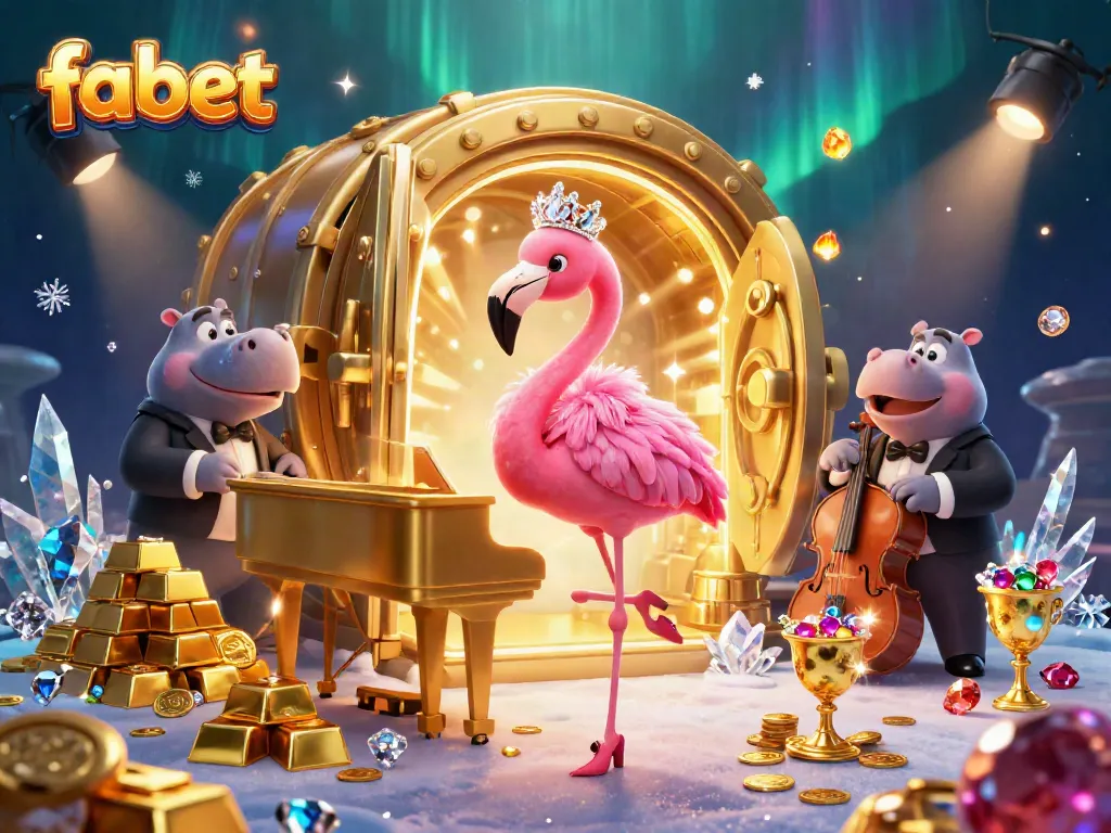 Experience the vibrant world of fabet with dazzling casino characters and treasures in a captivating 3D illustration.