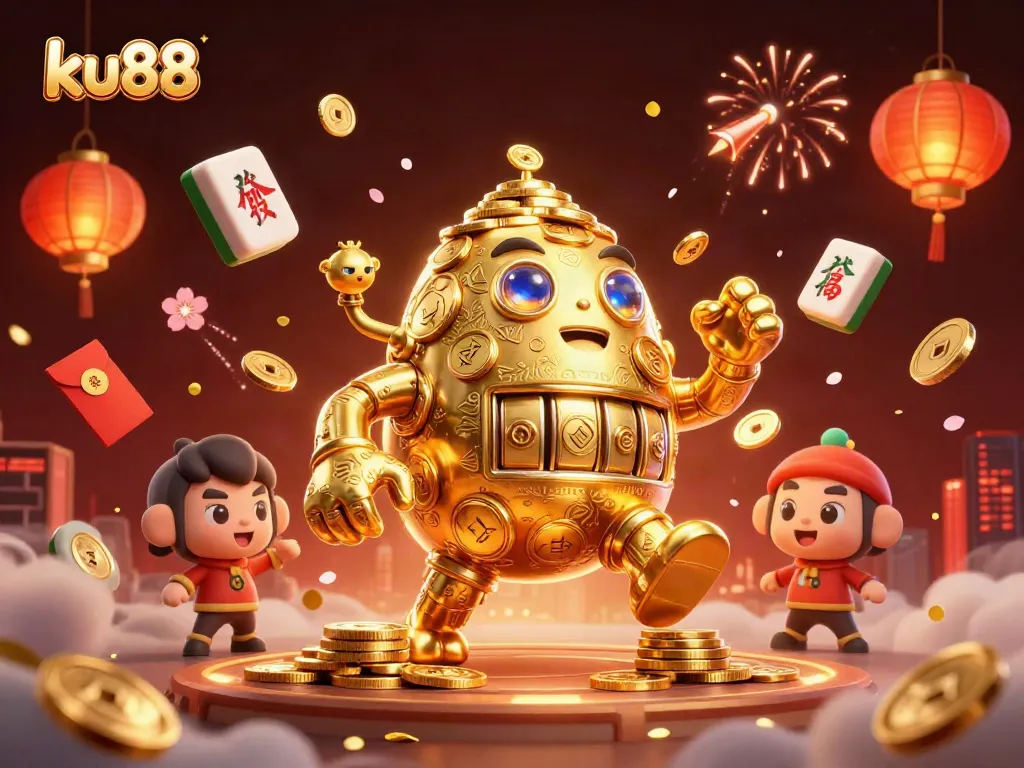 Engage in thrilling gaming at ku88, featuring a dynamic 3D scene with a golden golem.