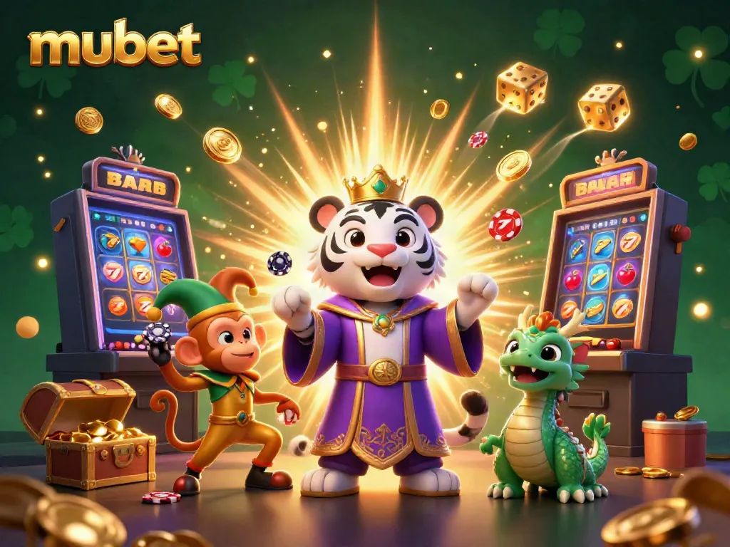 Engage with mubet's vibrant gaming world featuring characters, slot machines, and dynamic casino elements.
