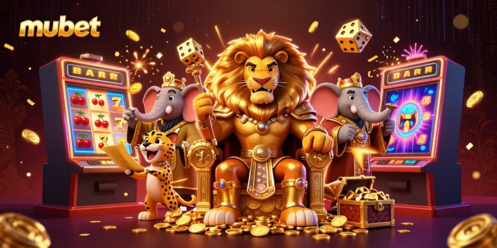 Experience jackpot excitement with mubet's vibrant casino characters and elements in 3D illustration.