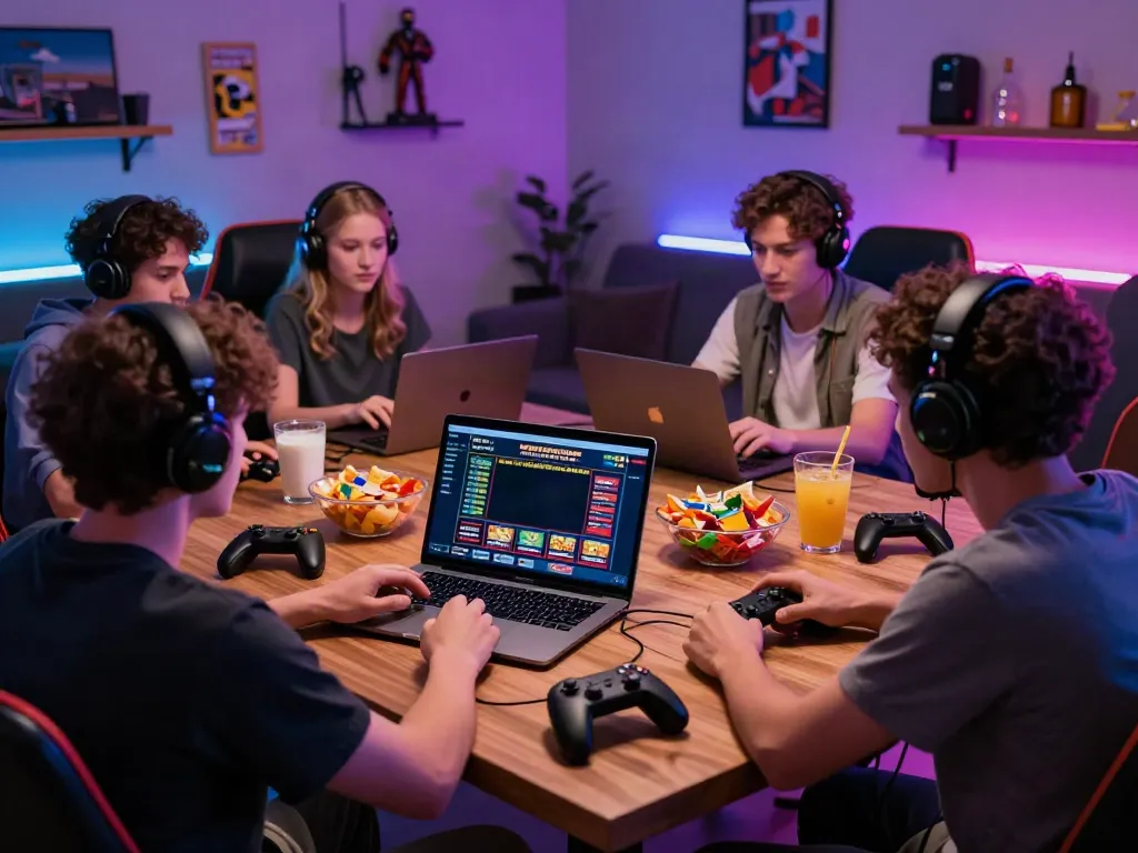 Friends enjoying online credit card casinos UK in a cozy gaming room.