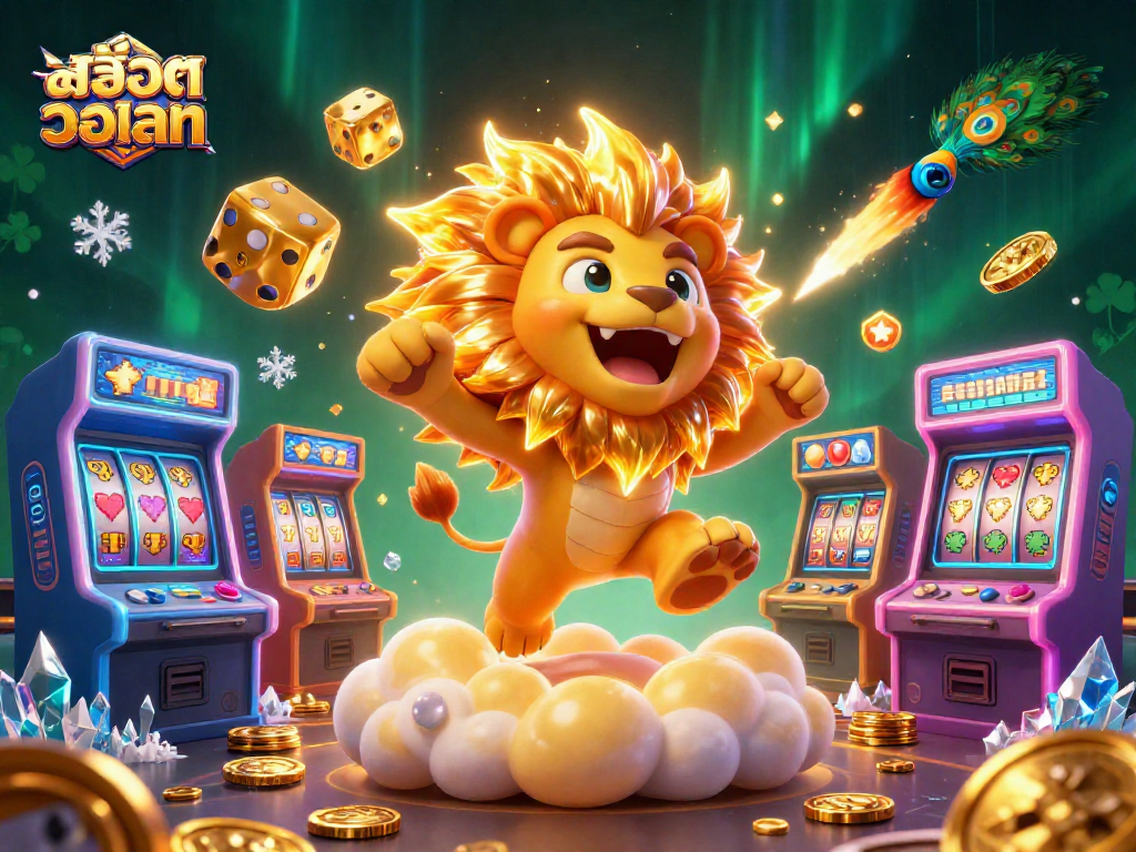 Promote สล็อตวอเลท with a vibrant 3D scene of characters in a lively casino atmosphere.