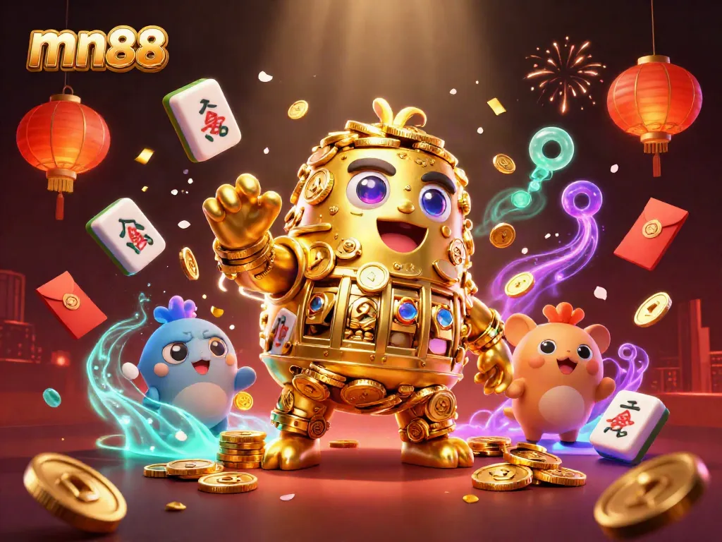 Engage with mn88's vibrant casino adventure featuring a golden golem surrounded by dynamic game elements.