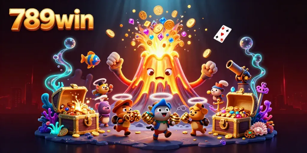 Experience the thrilling adventures of 789win with treasure-filled casino scenes and jubilant characters.