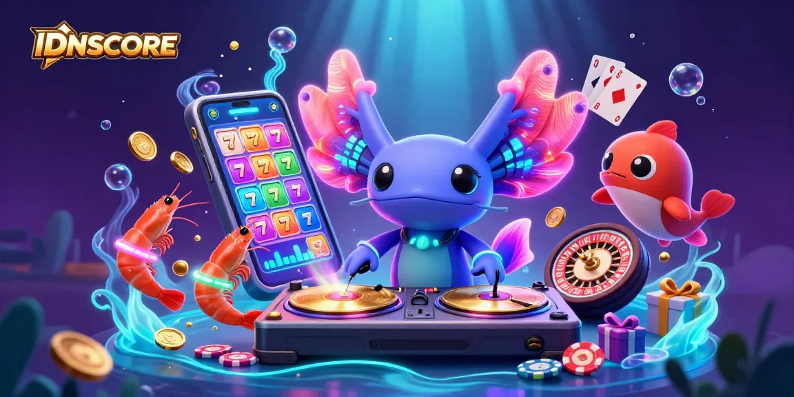 IDNSCORE creates excitement with a colorful casino scene featuring vibrant characters and dynamic game elements.