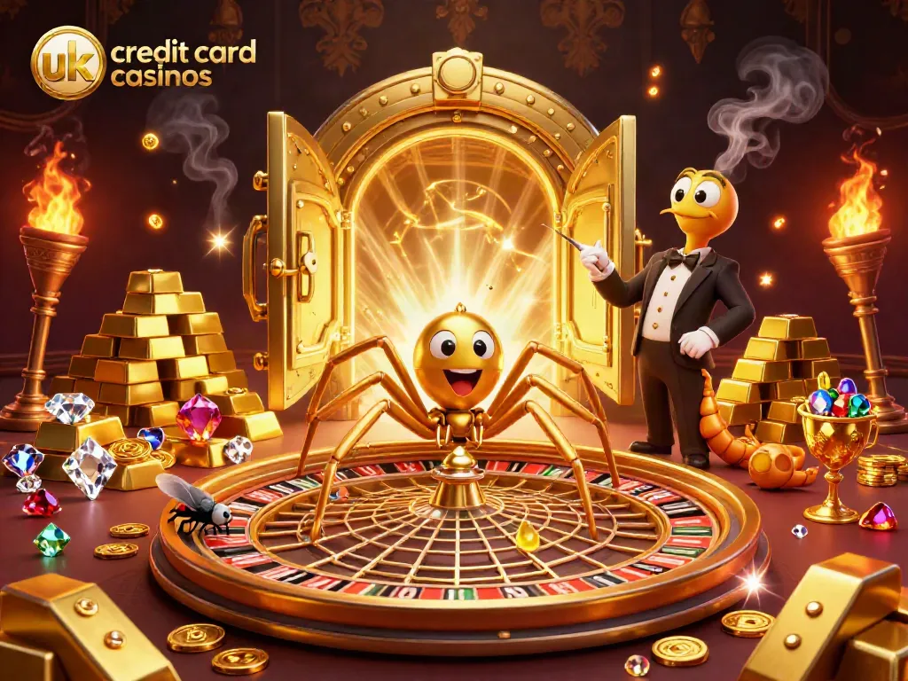 Experience thrilling gameplay with uk credit card casinos, featuring animated characters in a vibrant casino scene.