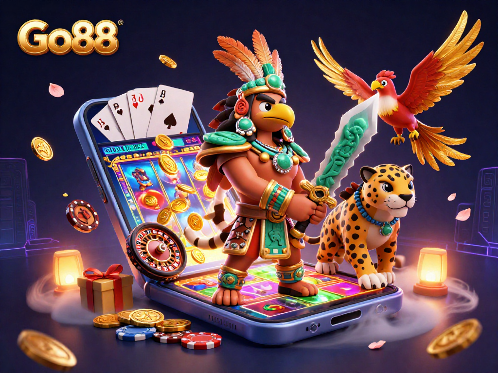 Experience thrilling gameplay with Go88 featuring Aztec warriors and vibrant slot games.